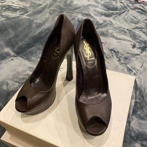 YSL Palais Brown Leather Pump Platform Shoes Size6